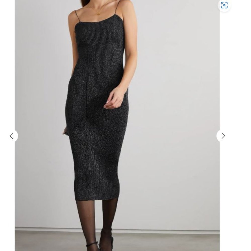 Khaite Pilar metallic ribbed-knit midi dress NWOT